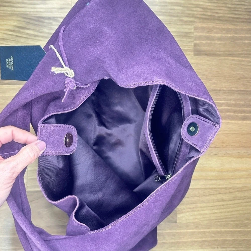Deep Purple Genuine Suede Hobo Bag Slouchy Shoulder Purse NWT